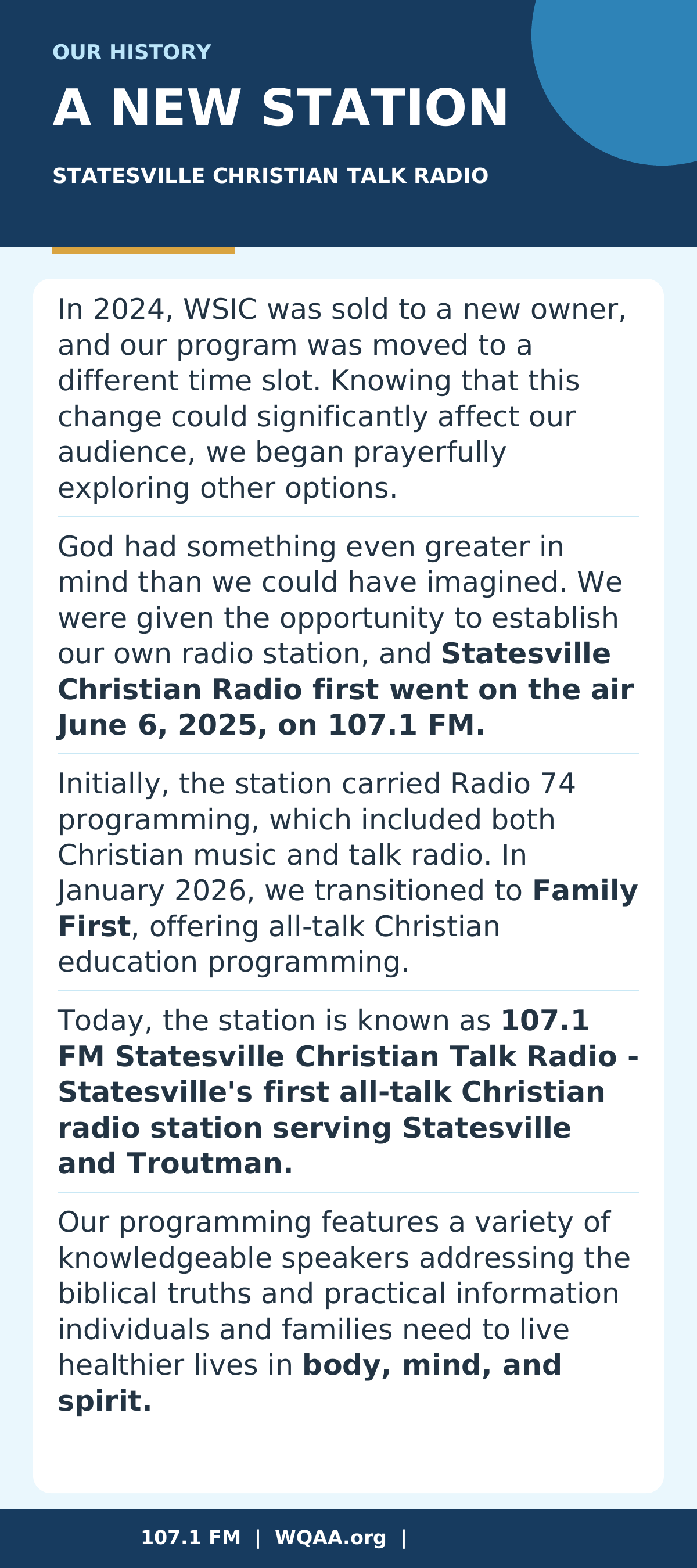 WQAA Our History Brochure — Page 2