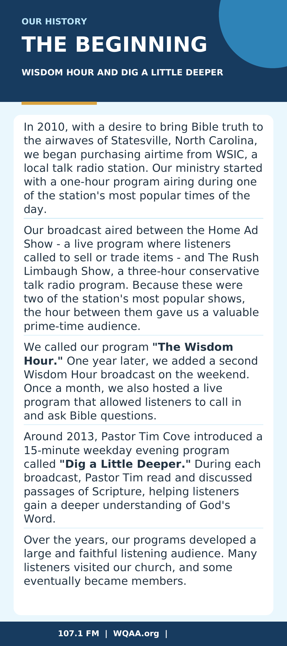 WQAA Our History Brochure — Page 1